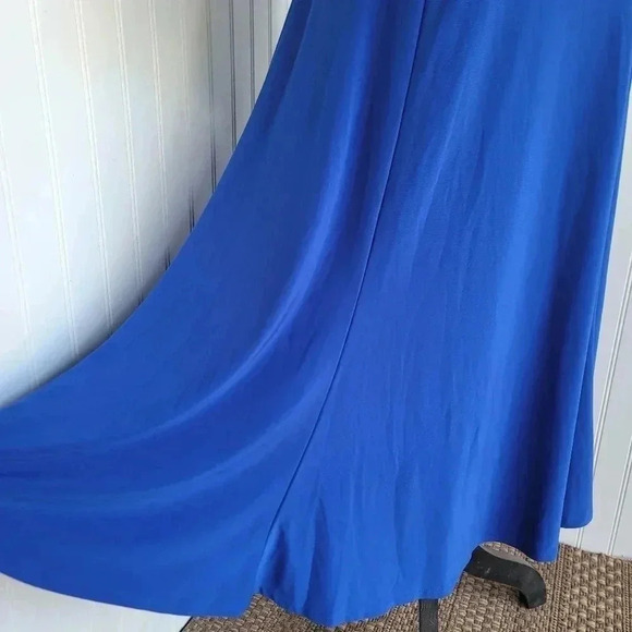 Chaps Long Sleeve Blue Midi Dress Women's Stretch Ruched Hips Waterfall Neck XL - Picture 3 of 10